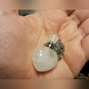 Milky White Quartz Heart Perfume Bottle Necklace - Essential Oil Diffuse